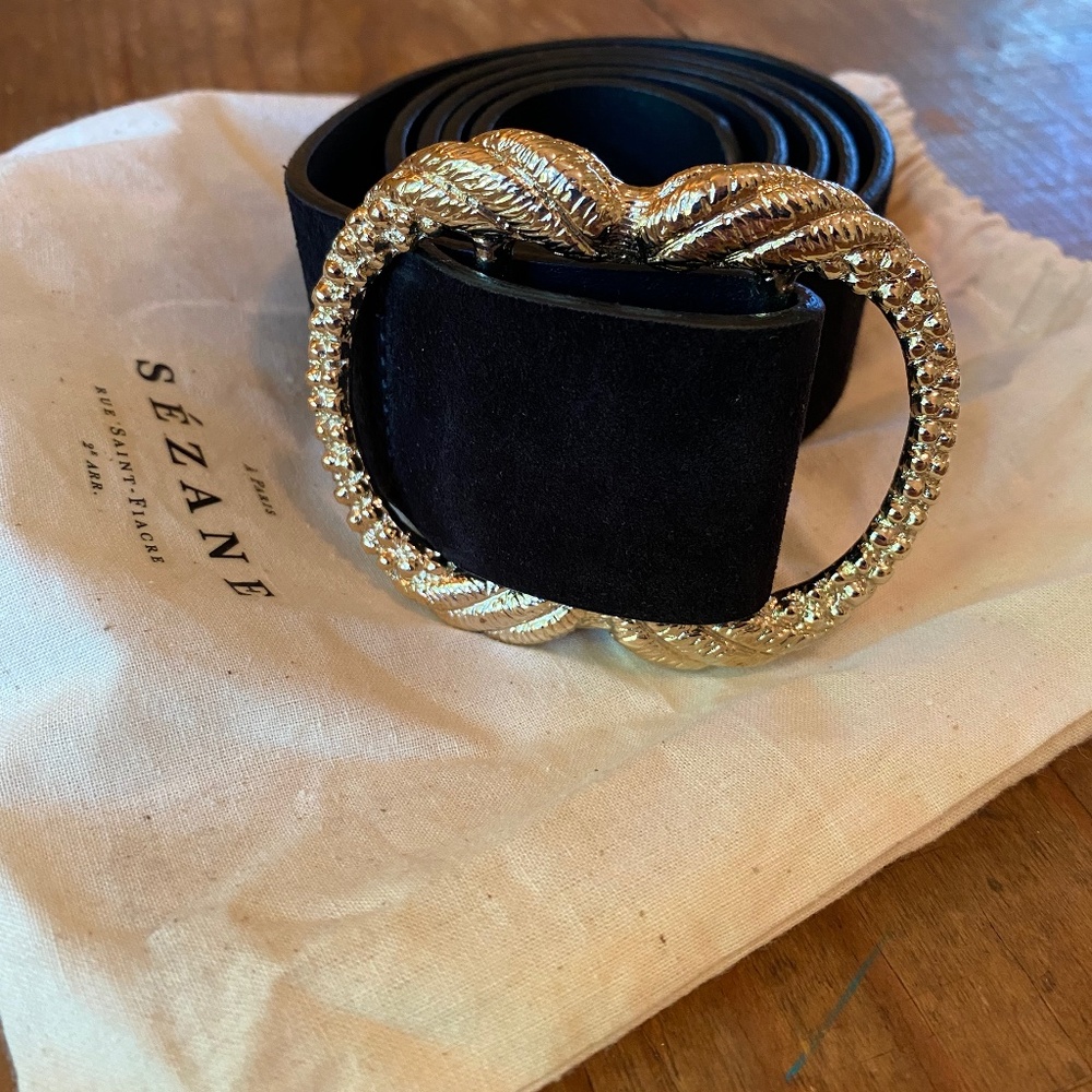 Sezane Artemis Belt in Black Suede sz 80
